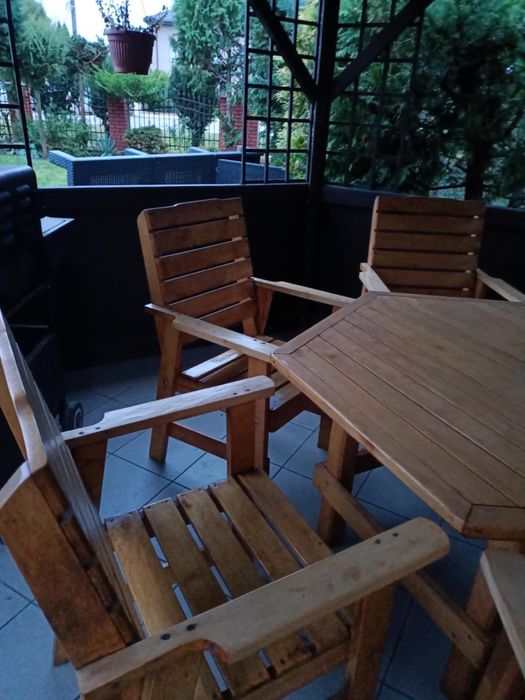 Komplet mebli ogrodowych- ręcznie robione, drewno olcha