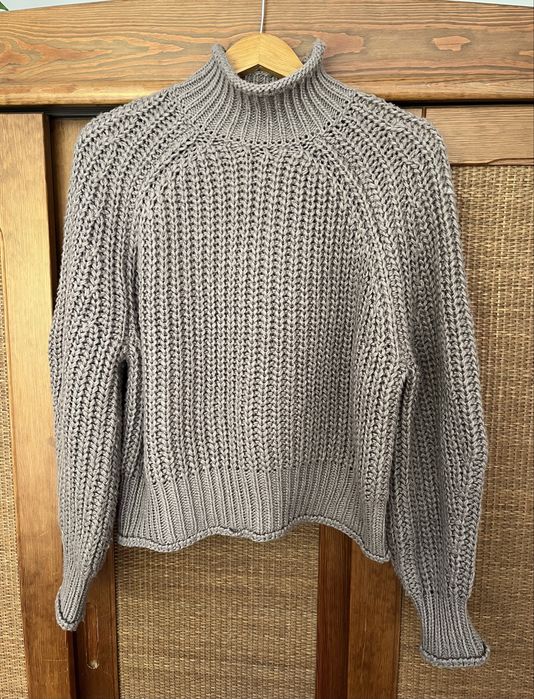 Sweter damski z wełną, gruby splot, marki H&M, rozmiar M,grafitowy