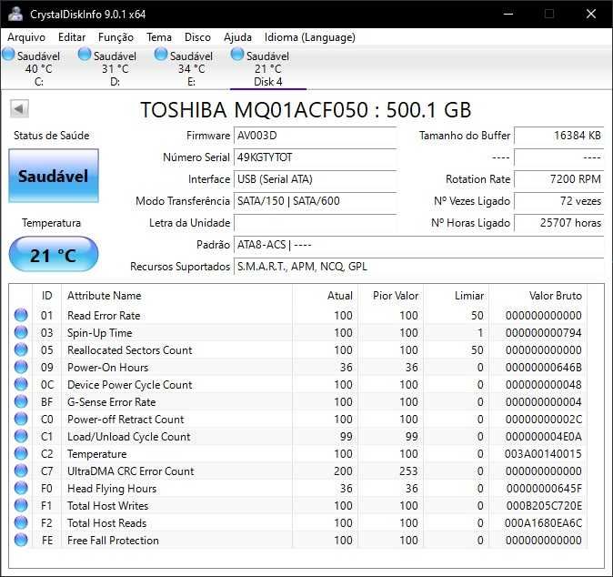 disco HDD 2.5" Toshiba 500GB (7200 RPM)