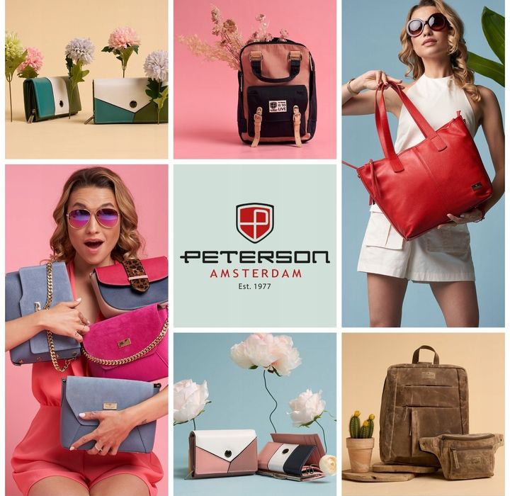 Peterson DAMSKI portfel skórzany mały pionowy na zatrzask czerwony