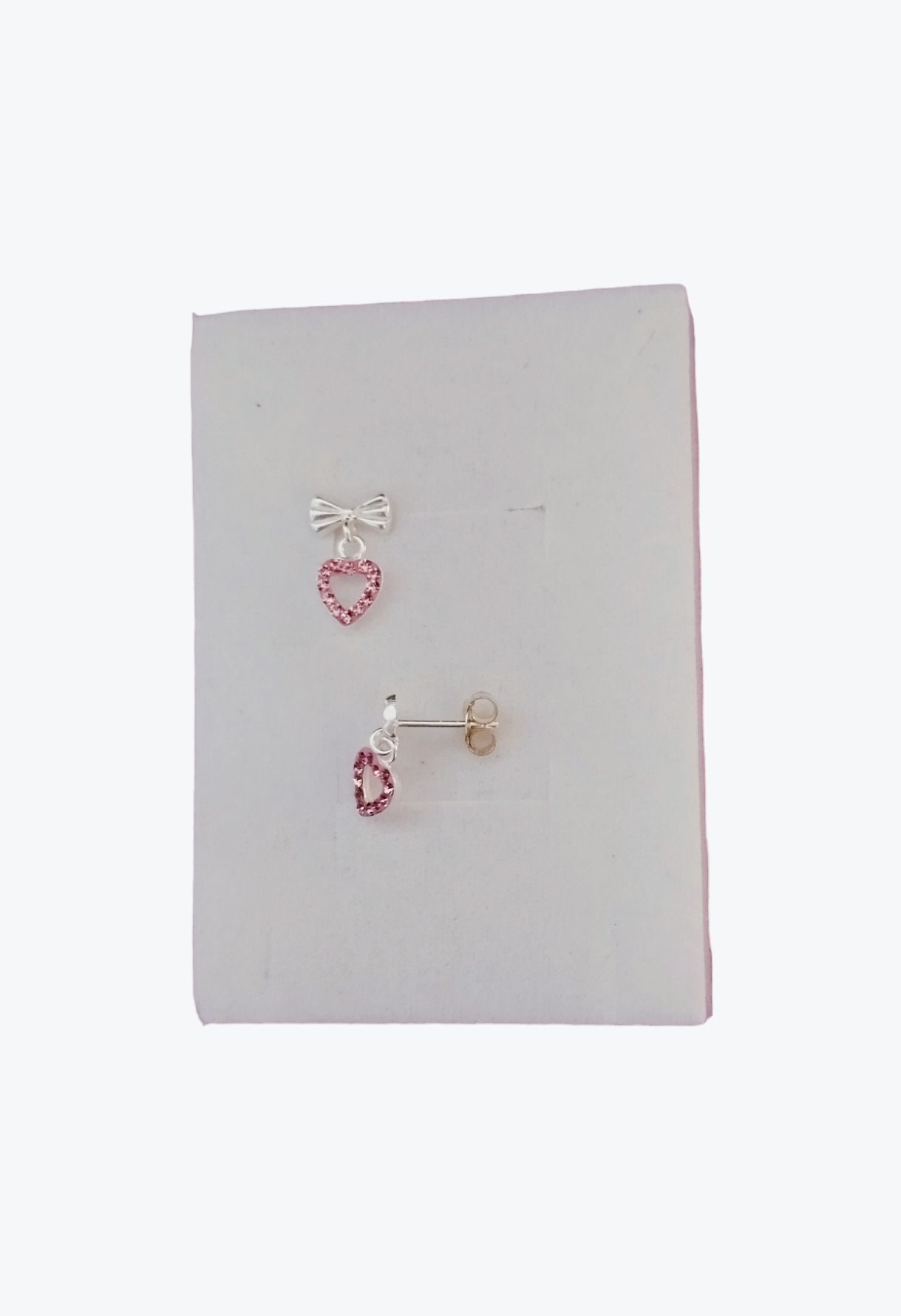 Kolczyki sztyfty srebrne różowe serca z kokardą srebro 925