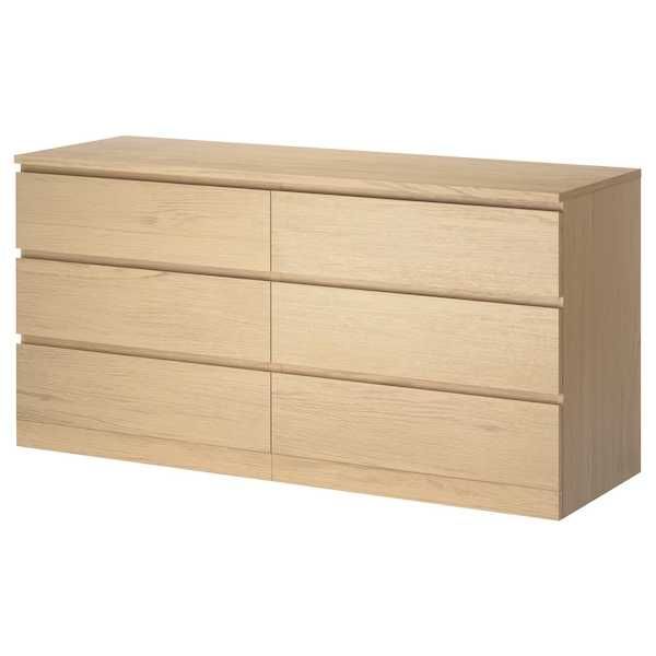 Kredens ikea MALM Komoda 6 szuflad okleina dębowa 160x78 Nowa w karton