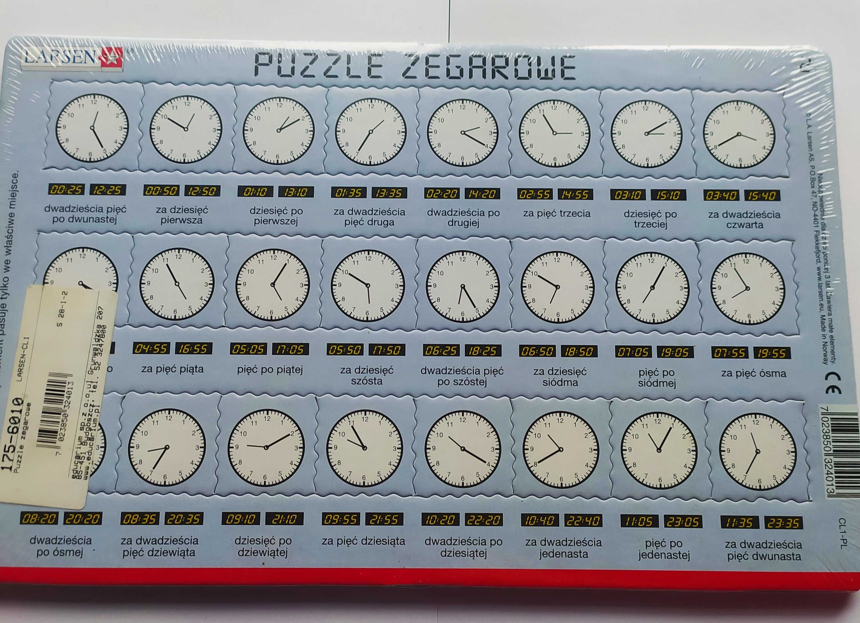 Puzzle zegarowe Montessori