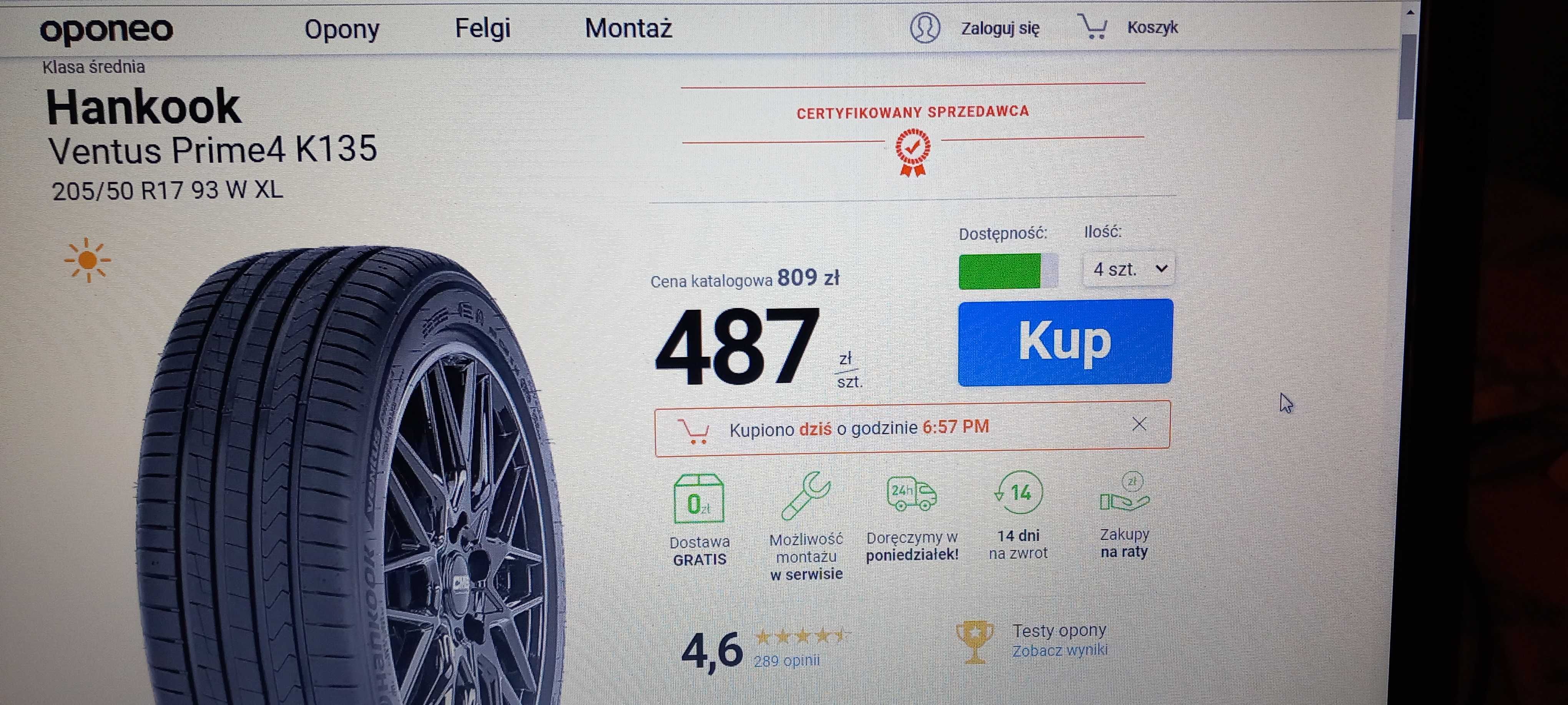 Nowe Opony lato 2x HANKOOK 205/50R17 93W XL , XII.2022r, FULL