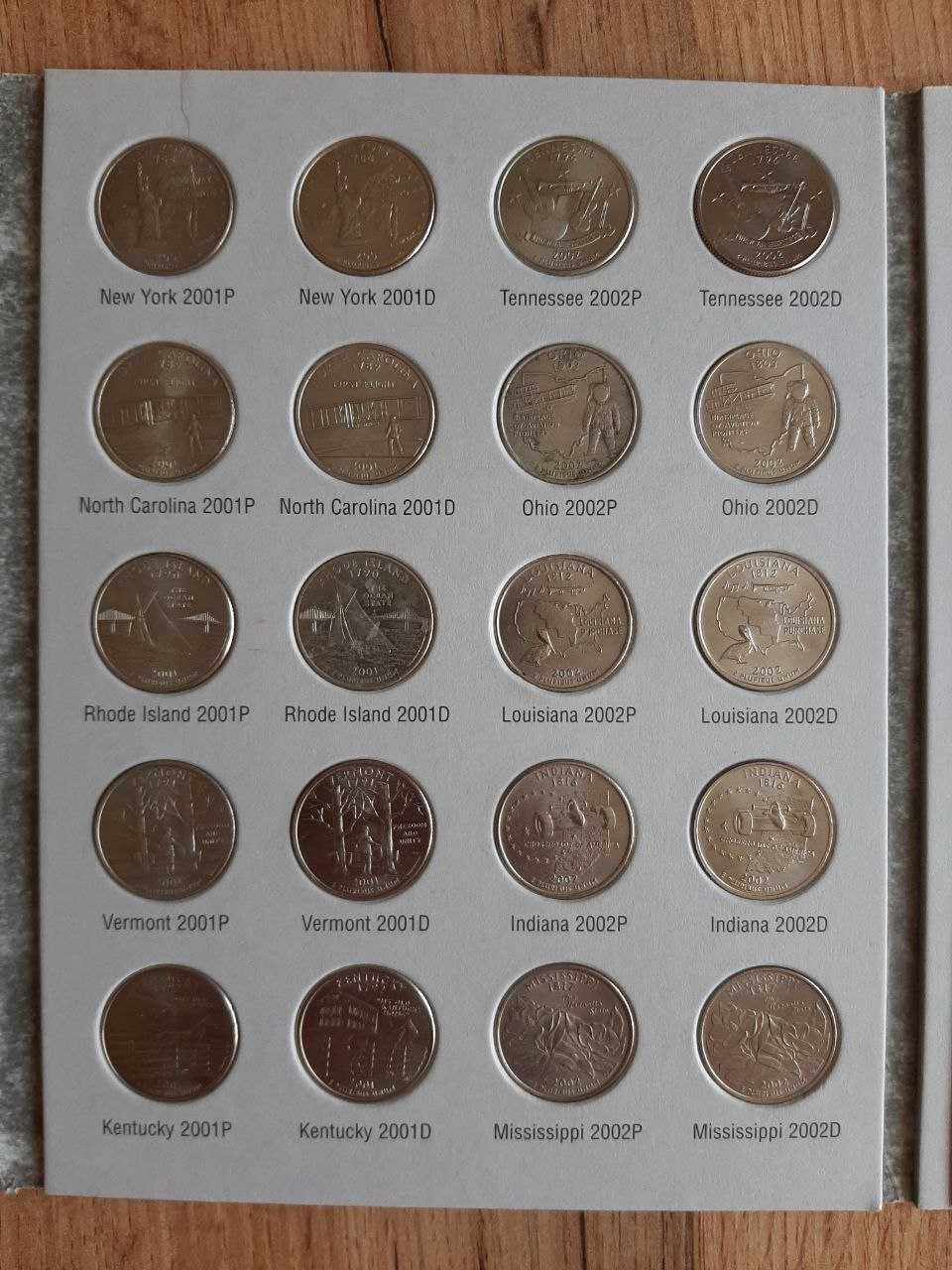 Монети США 25 центів Штати і Територі P i D 100 шт 1999-2008 в 2 альбо