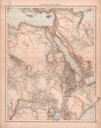 Egipt Morze Czerwone Nubia Sudan. Duża stara mapa 1893 rok autentyk