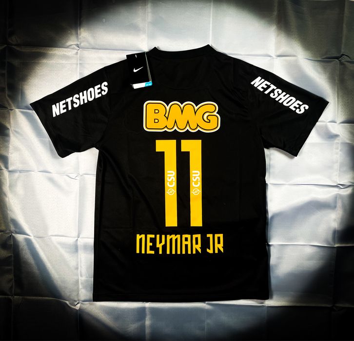 (M) Retro Czarna T-shirt #11 Neymar JR Santos Koszulka Sezonu 2011-12