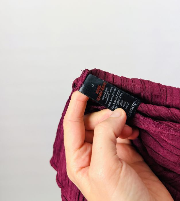 Bordowa sukienka mini w kratkę z bufiastymi rękawami XL 42 George