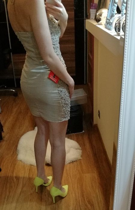 Wyjątkowa sukienka Drapowana Złoto-Beżowa rozm. XS/S oraz rozm. M