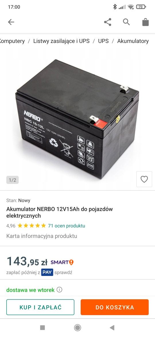 Akumulator nerbo 12v 15ah