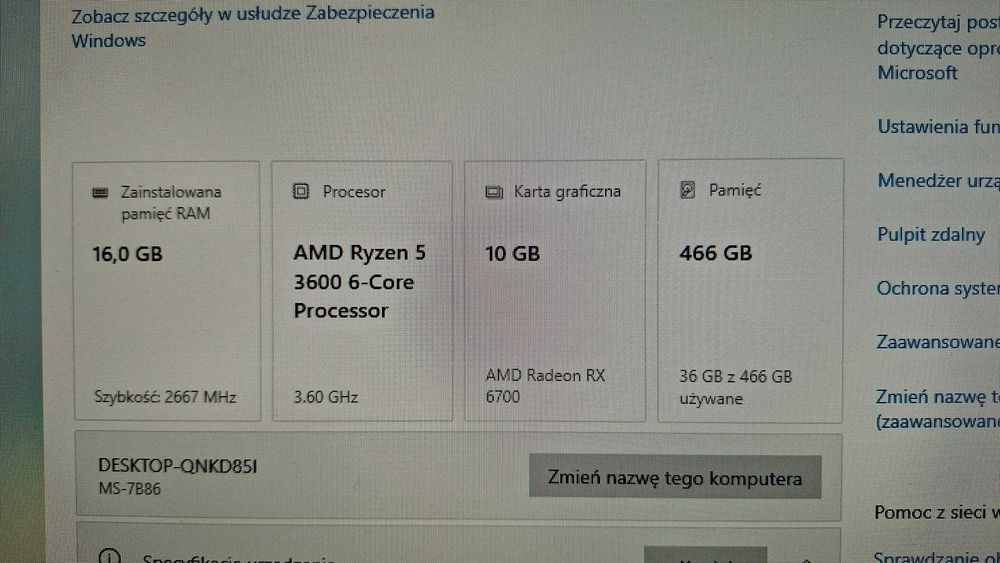 Kompletny zestaw komputerowy  ryzen3600/rx6700/16RAM Monitor27