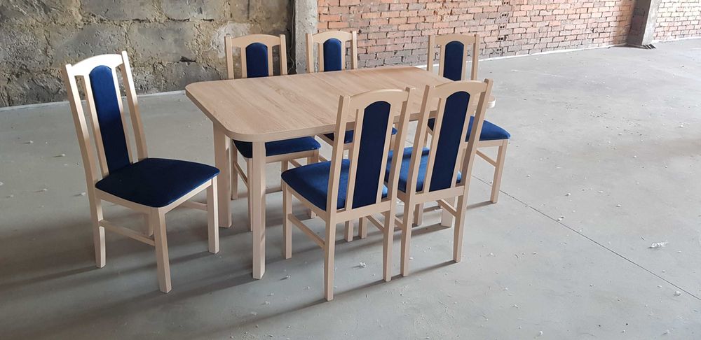 Nowe: STÓŁ ROZKŁADANY + 6 KRZESEŁ, sonoma + granat , dostawa PL