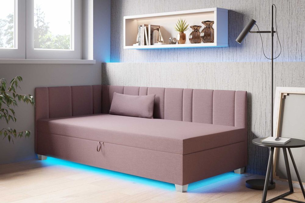 Tapczan Łóżko Sofa Kanapa materac+ pojemnik oświetlenie Led wysyłka