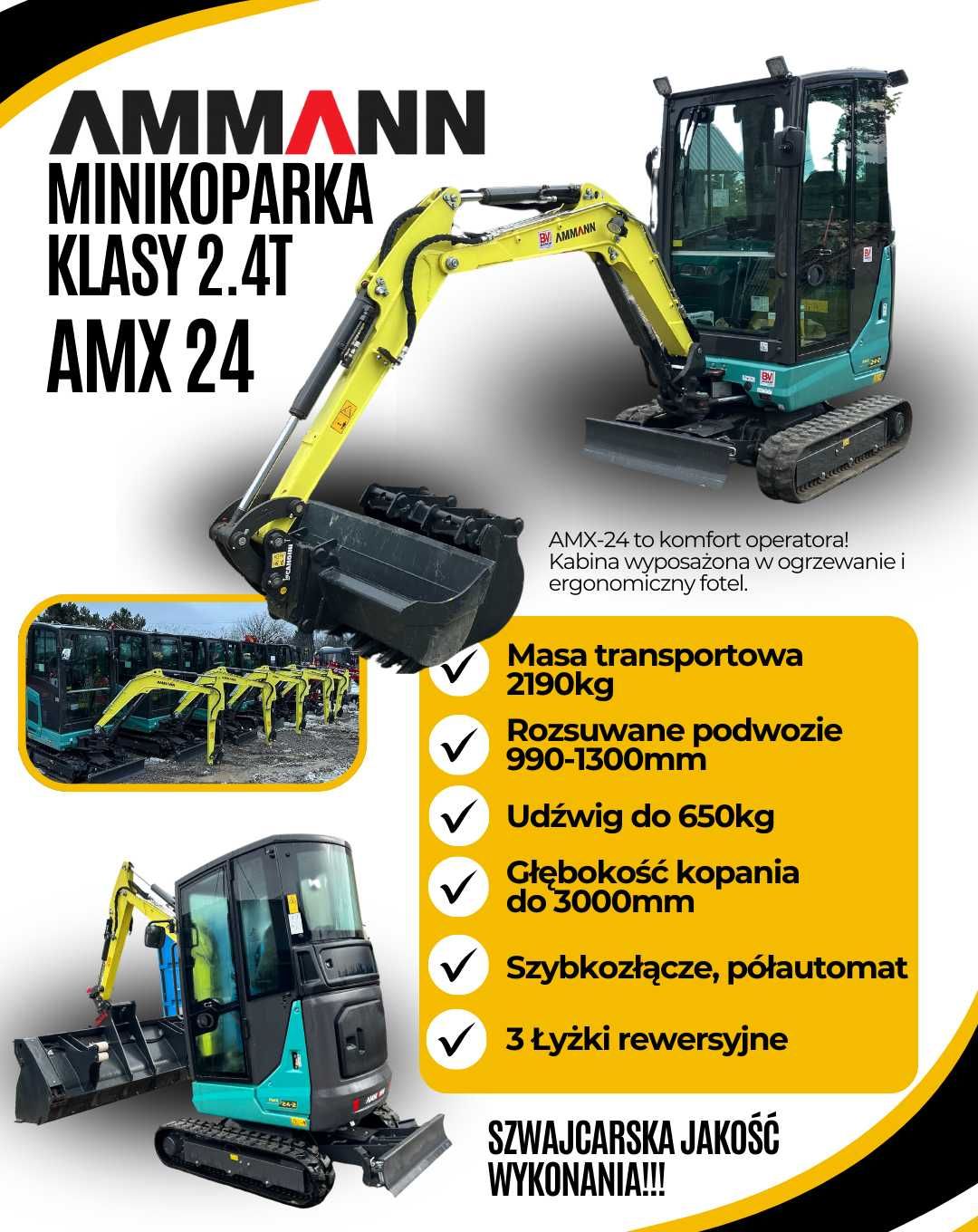 Ammann AMX24 silnik Kubota; udzwig 650 kg; zsuwana na 1 m, Szwajcarska