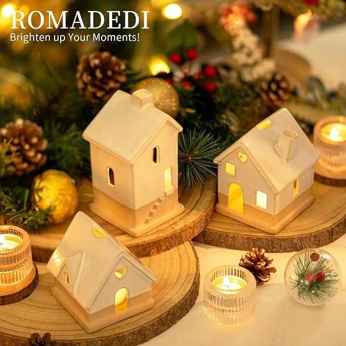 Świecznik domek Świeczki Boże Narodzenie Dekoracje stołu zestaw 3szt