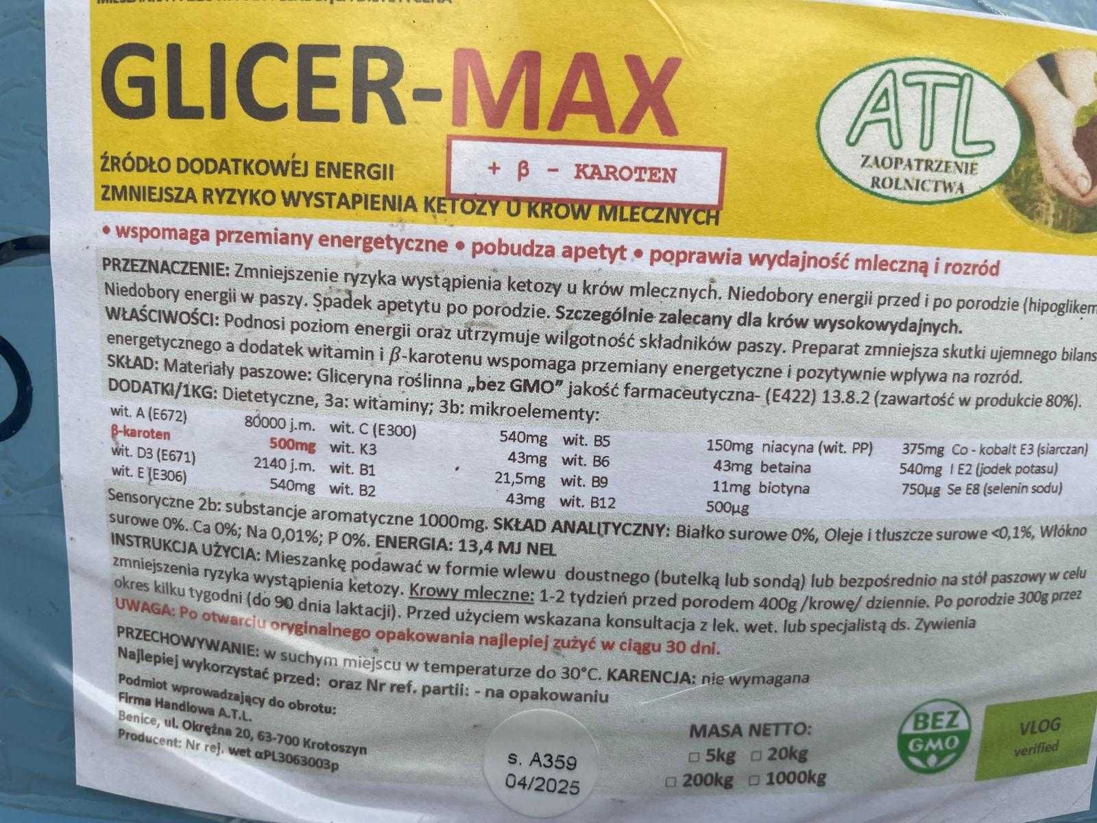 Gliceryna z beta-karotenem Energia dla krów Glicer-MAX HEPAPRO bydło