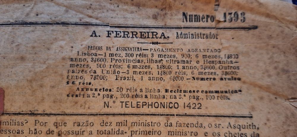 Jornal A Lucta director Brito Camacho N. 1395 nov 1909 4° Anno A Luta