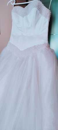 Suknia ślubna princessa księżniczka tiul brokat perełki