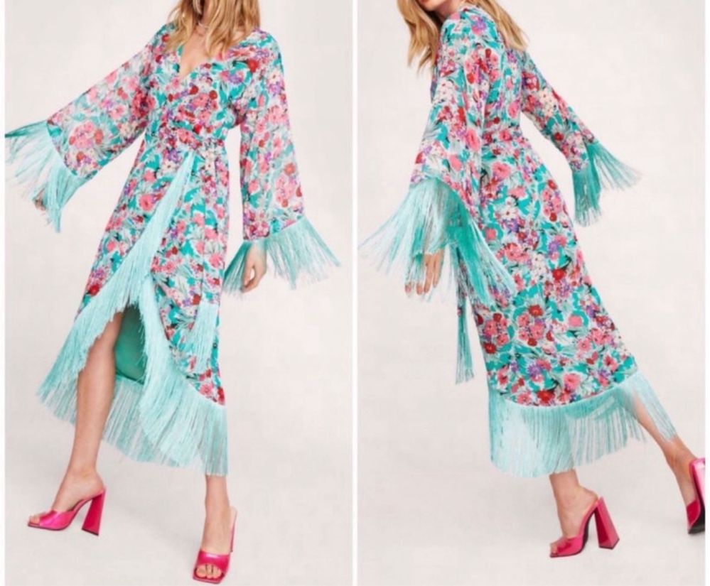 Nasty gal kopertowa sukienka maxi kwiatami Fredzlami  L 40 midaxi midi