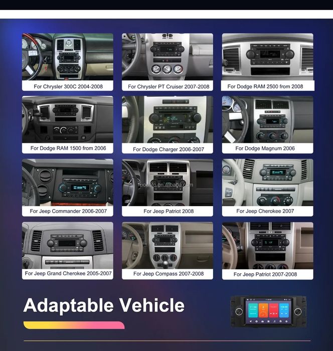 Rádio Android 13 6.2" p/ Jeep/Chrysler/Dodge | GPS | WiFi | EQ | NOVO