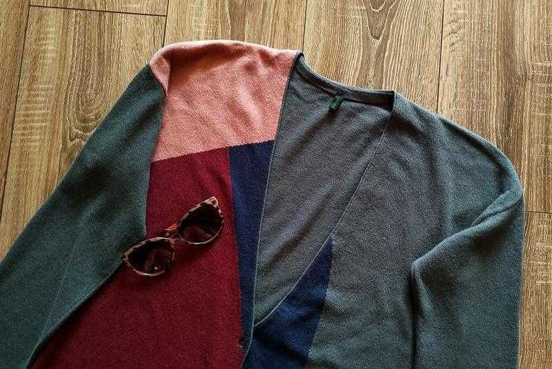 Benetton italy шерсть замечательный кардиган/колорблок/M-L