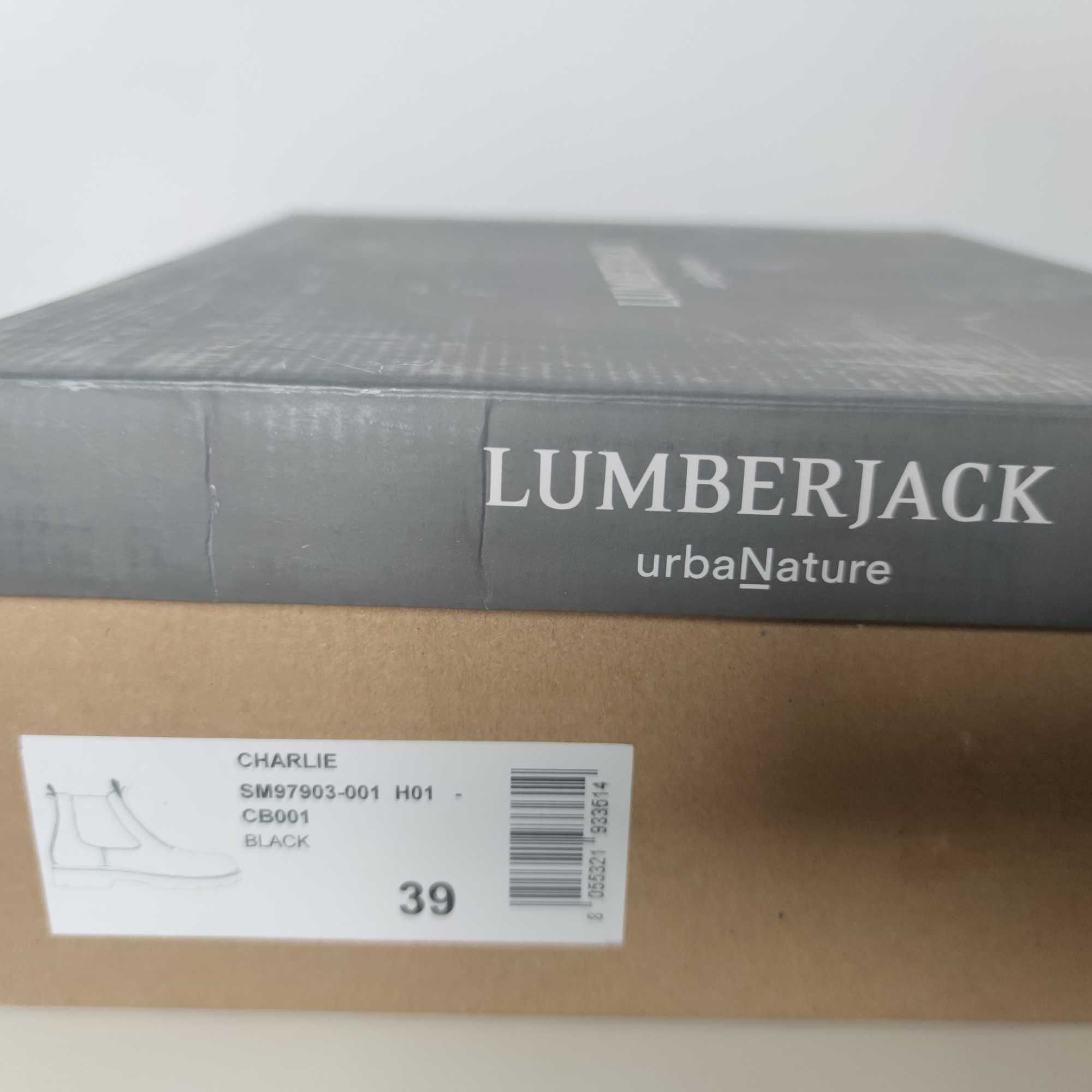 Nowe czarne skórzane botki za kostkę męskie lumberjack 39