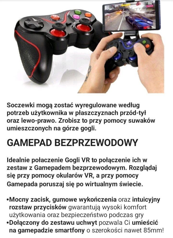 Okulary VR+gamepad+słuchawki