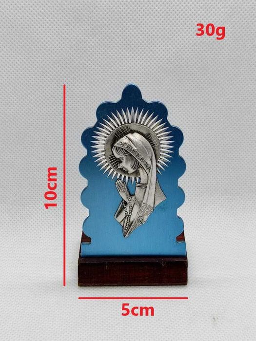 Pequeno expositor religioso metal e madeira Nossa Senhora