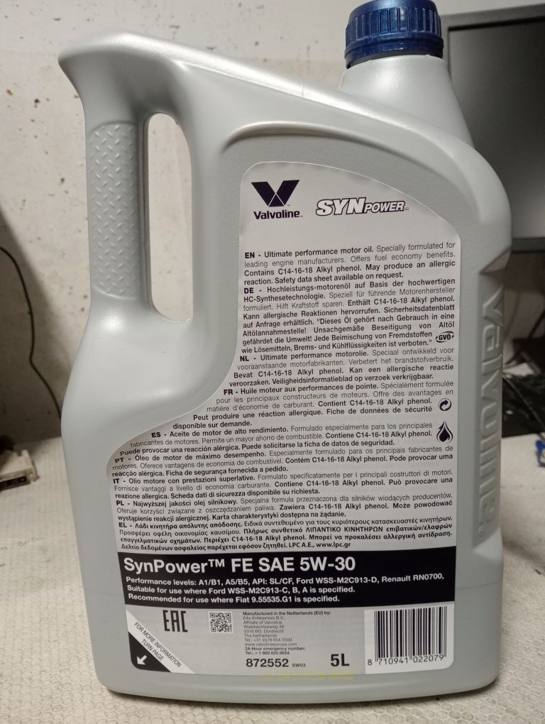 Óleo Valvoline 5W-30 5LT ACEA A1/B1/A5/B5