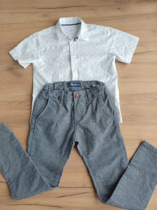 Zestaw 128 Biała koszula wzór Cool Club casual Spodnie