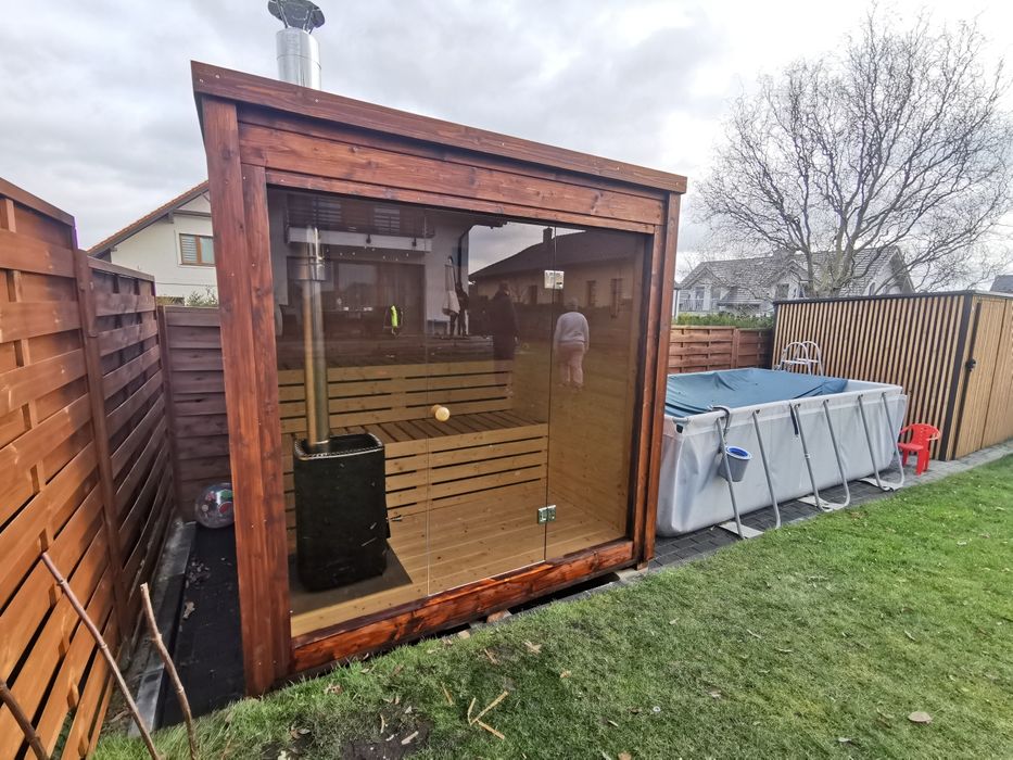 Sauna Ogrodowa 2,3x2,3m Ocieplona Ściana szklana + Piec Okazja