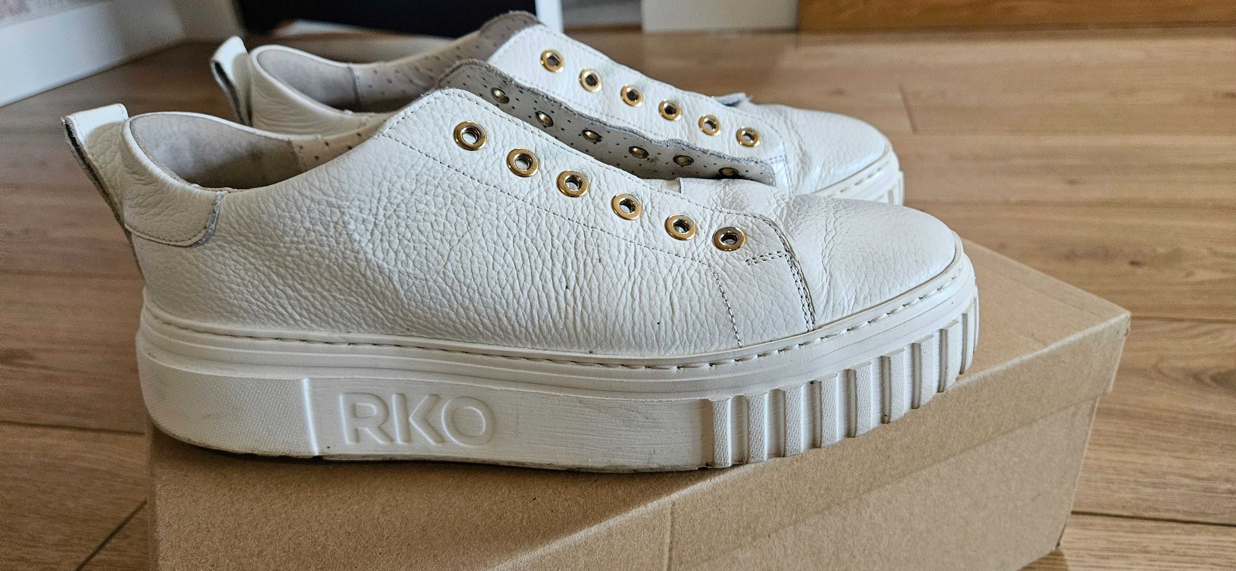Buty skórzane białe Ryłko June sneakersy na grubej podeszwie