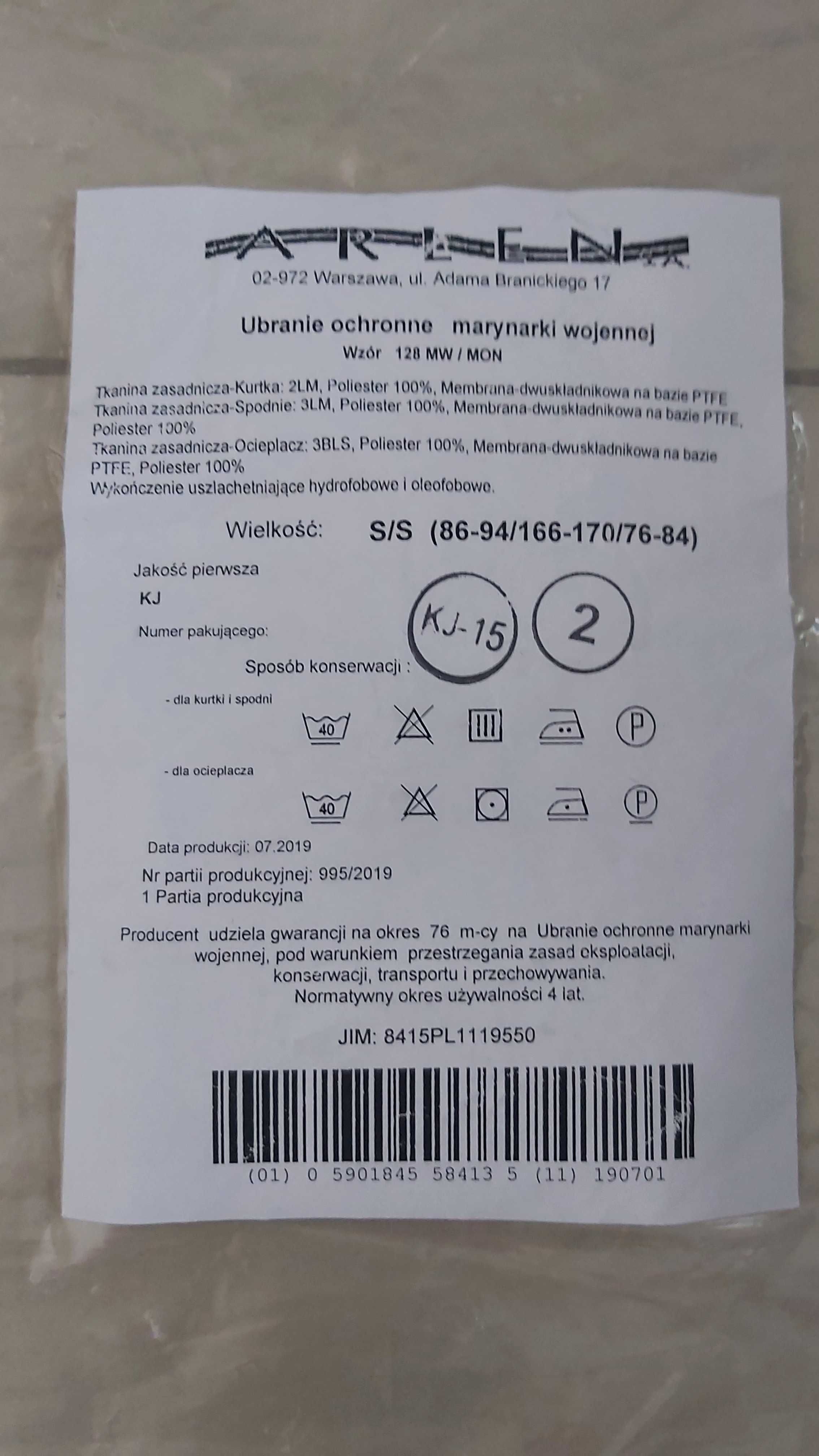 Ubranie ochronne marynarki wojennej Wzór 128 MW/ MON