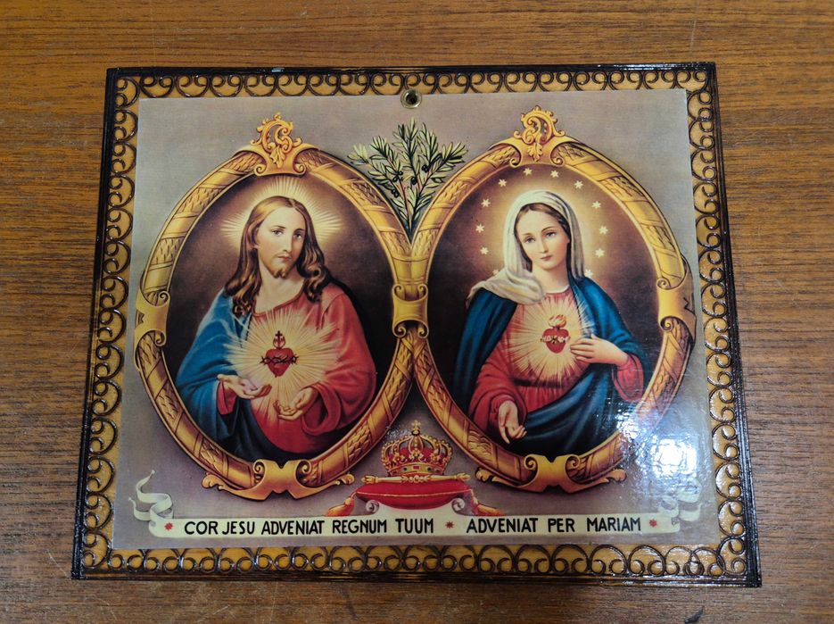 Obrazek na desce Serce Jezusa Serce Maryi