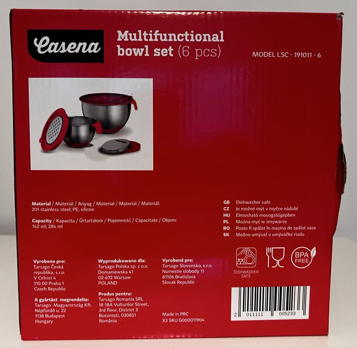 Zestaw 2 misek stalowych z pokrywkami i tarkami do Bowla nowy Casena