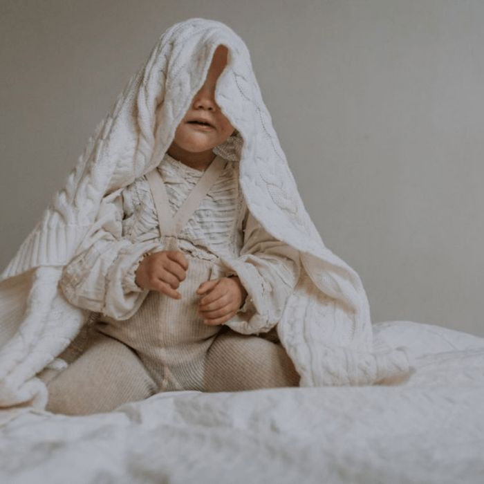 Kocyk ze 100% wełny merino cream w prążek - MY MEMI