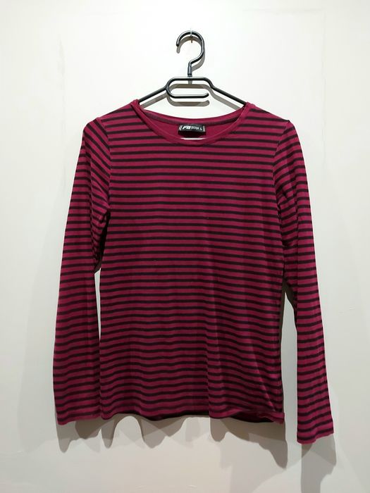 Damska bordowo-czarna bluzka w paski, długi rękaw | stan bdb