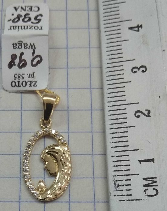 Medalik Maryja Madonna z cyrkoniami Złoto 585 14 karat NOWE