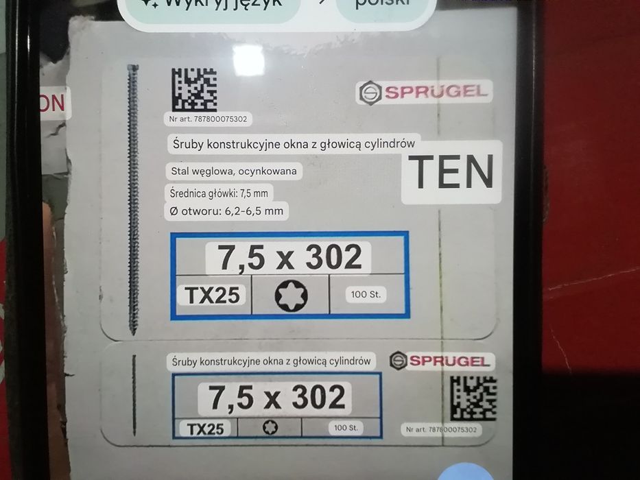 Śruba montażowa do okien PCV 7,5x302