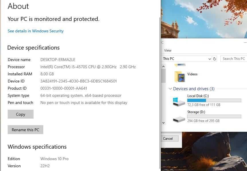 Dell XE2 - Windows 10 Pro - intel core i5 + monitor 22