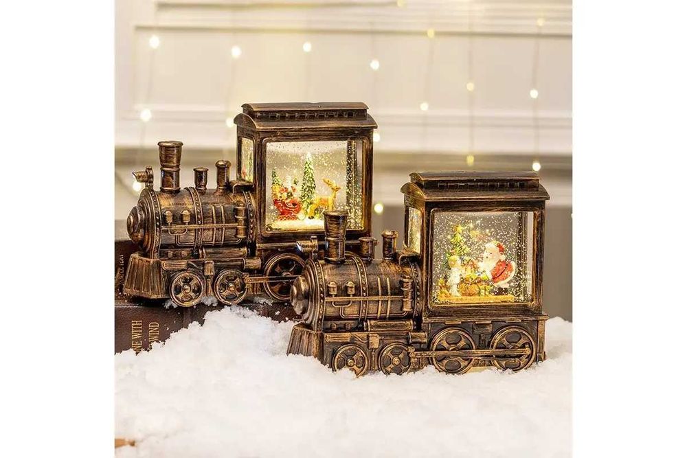 Нічник "Різдвяний поїзд" (13×8.5 см) Новорічний паровоз зі сніговиком