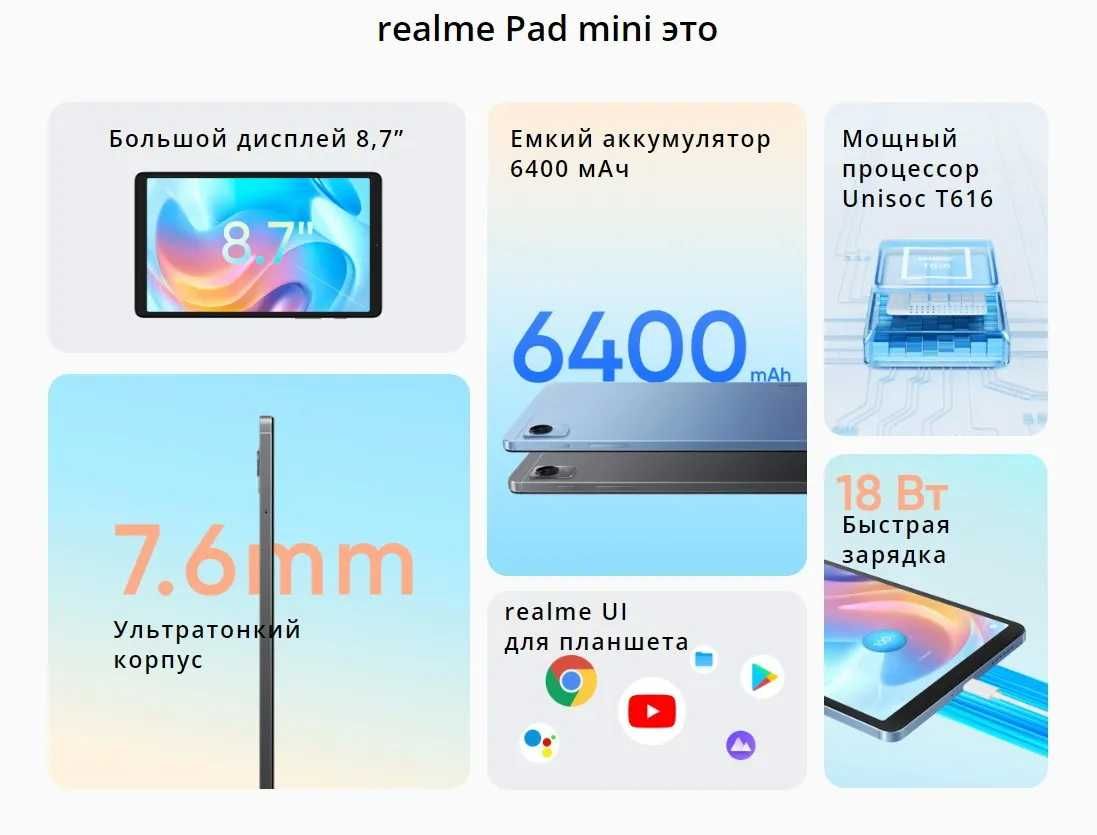 Realme Pad Mini WI FI 8,7" (4/64) чёрный. Стекло+Силикон чехол