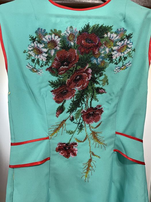 Плаття бірюзовий (ручна вишивка) бісер. Габардин, Чеський бісер