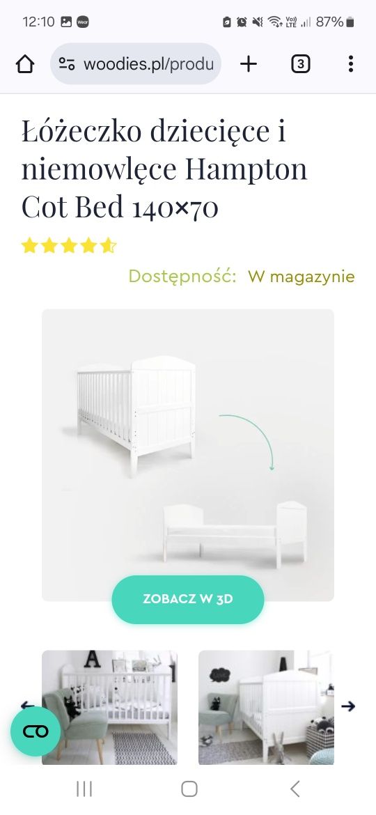 Łożeczko 2w1 białe Woodies Hampton 140x70 z materacem Hilding Safety