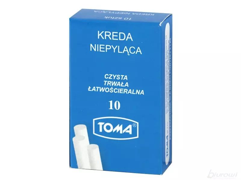 Kreda szkolna niepyląca biała, 10 sztuk. Toma