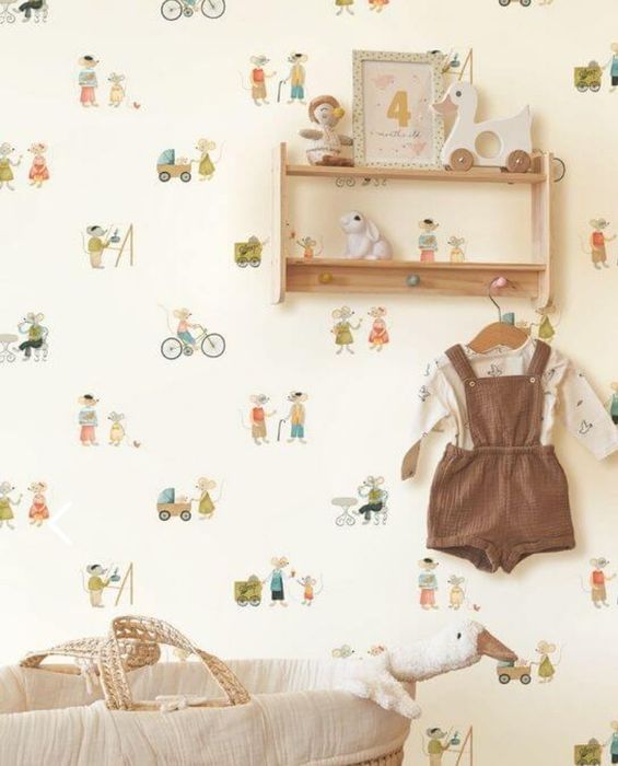 sprzedam nową tapetę dziecięcą myszki jak maileg