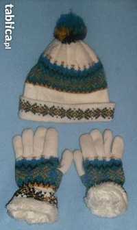 Komplet czapka i rękawiczki wzór norweski.