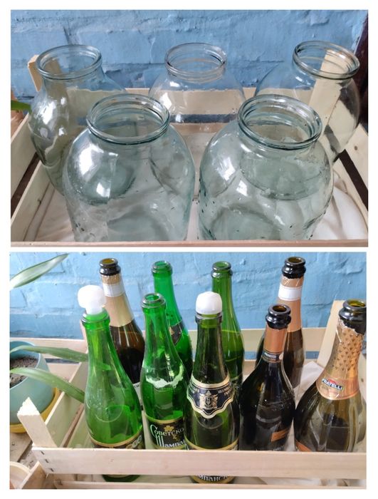 Скляні бутелі банки на 3л і пляшки з під шампанського і інших напоїв