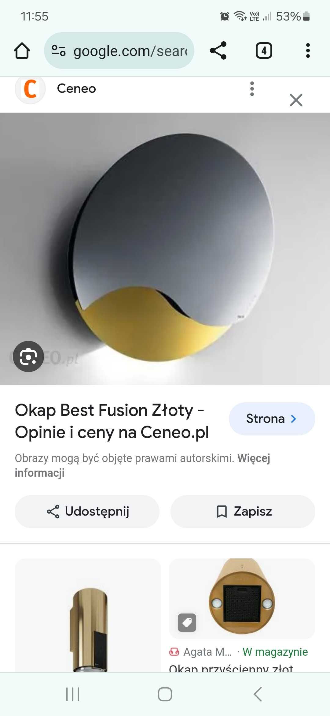 Okap przyścienny Best Fusion Złoty