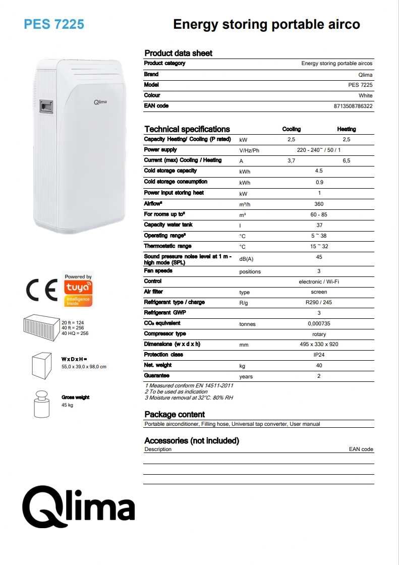 Кондиционер мобильный Qlima PES7225